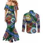 Personalised Rabbitohs NAIDOC Week 2024 Couples Matching Mermaid Dress and Long Sleeve Button Shirt Australia Aboriginal Dot Painting
