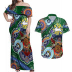 Personalised Rabbitohs NAIDOC Week 2024 Couples Matching Off Shoulder Maxi Dress and Hawaiian Shirt Australia Aboriginal Dot Painting