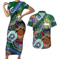 Personalised Rabbitohs NAIDOC Week 2024 Couples Matching Short Sleeve Bodycon Dress and Hawaiian Shirt Australia Aboriginal Dot Painting