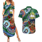 Personalised Rabbitohs NAIDOC Week 2024 Couples Matching Summer Maxi Dress and Hawaiian Shirt Australia Aboriginal Dot Painting