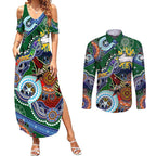Personalised Rabbitohs NAIDOC Week 2024 Couples Matching Summer Maxi Dress and Long Sleeve Button Shirt Australia Aboriginal Dot Painting