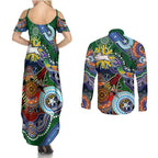 Personalised Rabbitohs NAIDOC Week 2024 Couples Matching Summer Maxi Dress and Long Sleeve Button Shirt Australia Aboriginal Dot Painting