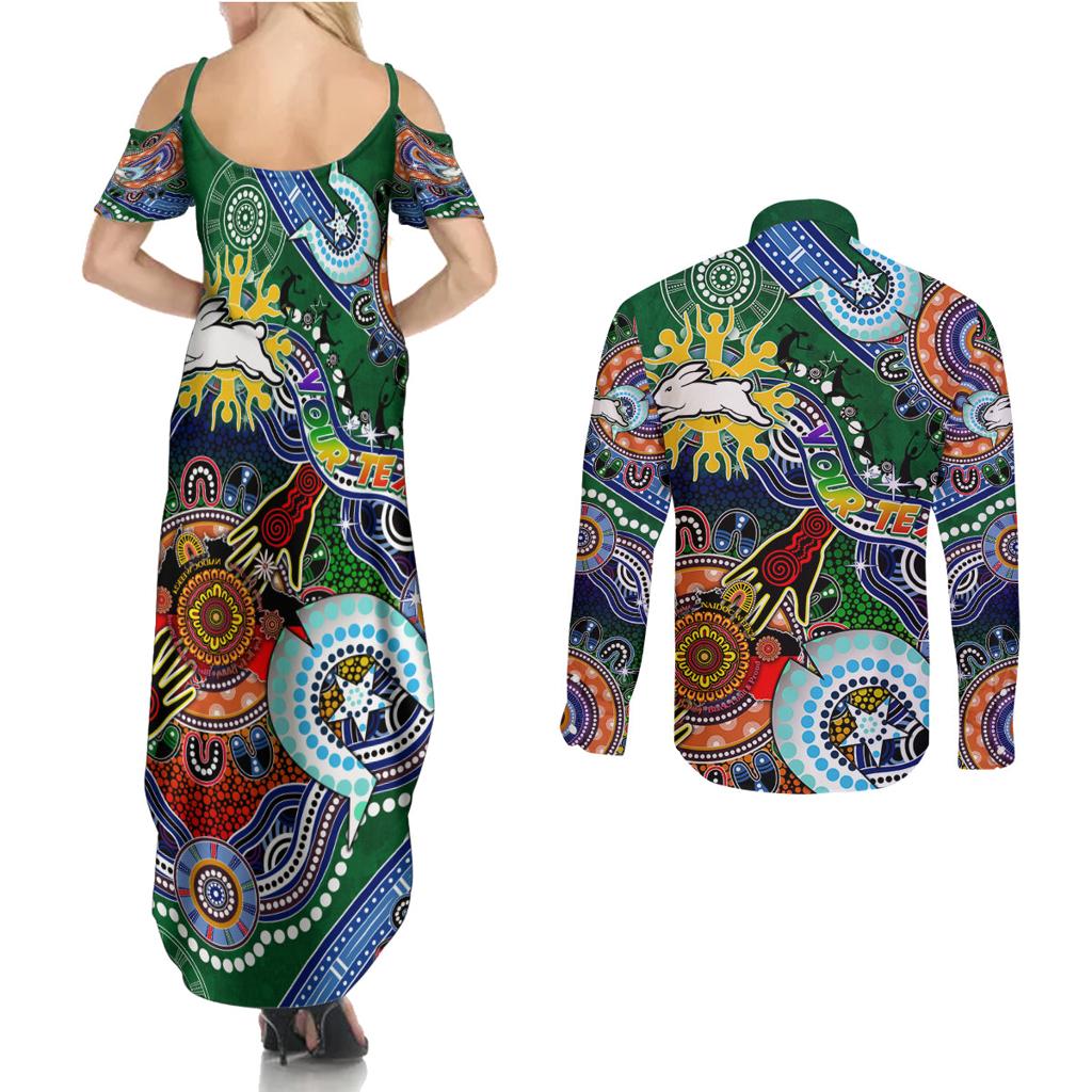 Personalised Rabbitohs NAIDOC Week 2024 Couples Matching Summer Maxi Dress and Long Sleeve Button Shirt Australia Aboriginal Dot Painting