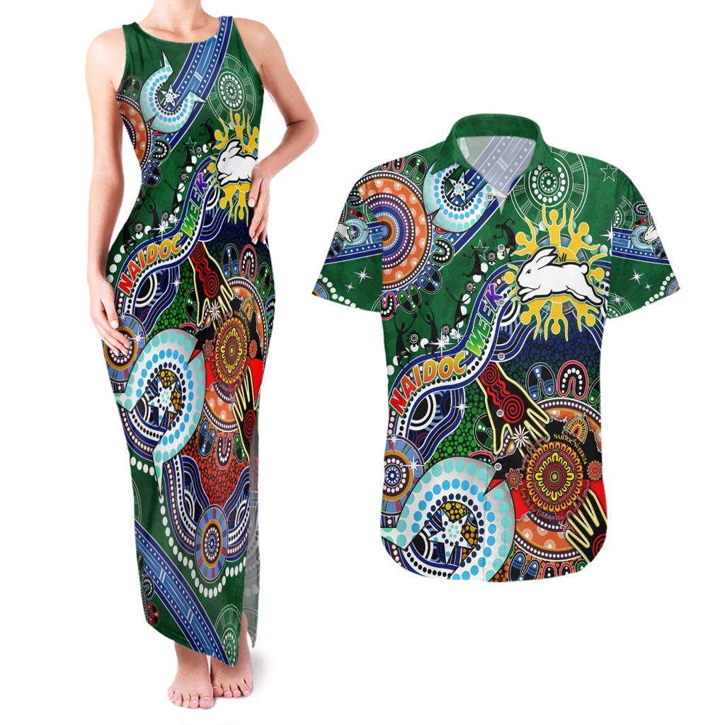 Personalised Rabbitohs NAIDOC Week 2024 Couples Matching Tank Maxi Dress and Hawaiian Shirt Australia Aboriginal Dot Painting