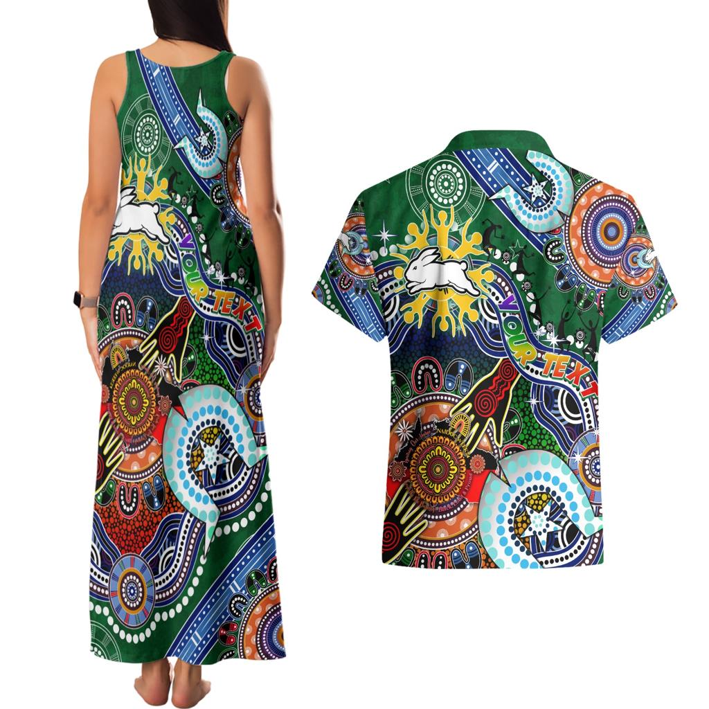 Personalised Rabbitohs NAIDOC Week 2024 Couples Matching Tank Maxi Dress and Hawaiian Shirt Australia Aboriginal Dot Painting