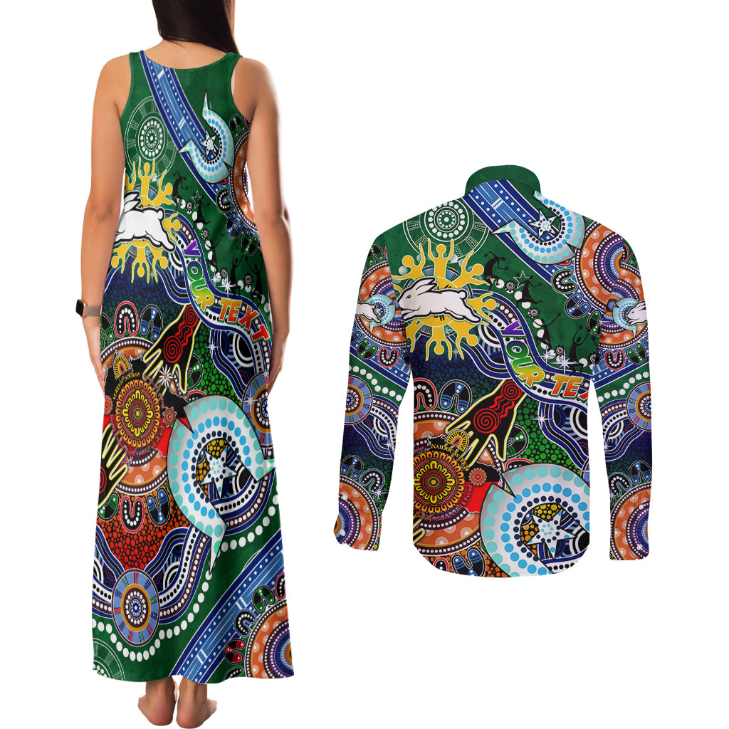 Personalised Rabbitohs NAIDOC Week 2024 Couples Matching Tank Maxi Dress and Long Sleeve Button Shirt Australia Aboriginal Dot Painting
