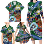 Personalised Rabbitohs NAIDOC Week 2024 Family Matching Long Sleeve Bodycon Dress and Hawaiian Shirt Australia Aboriginal Dot Painting