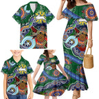 Personalised Rabbitohs NAIDOC Week 2024 Family Matching Mermaid Dress and Hawaiian Shirt Australia Aboriginal Dot Painting