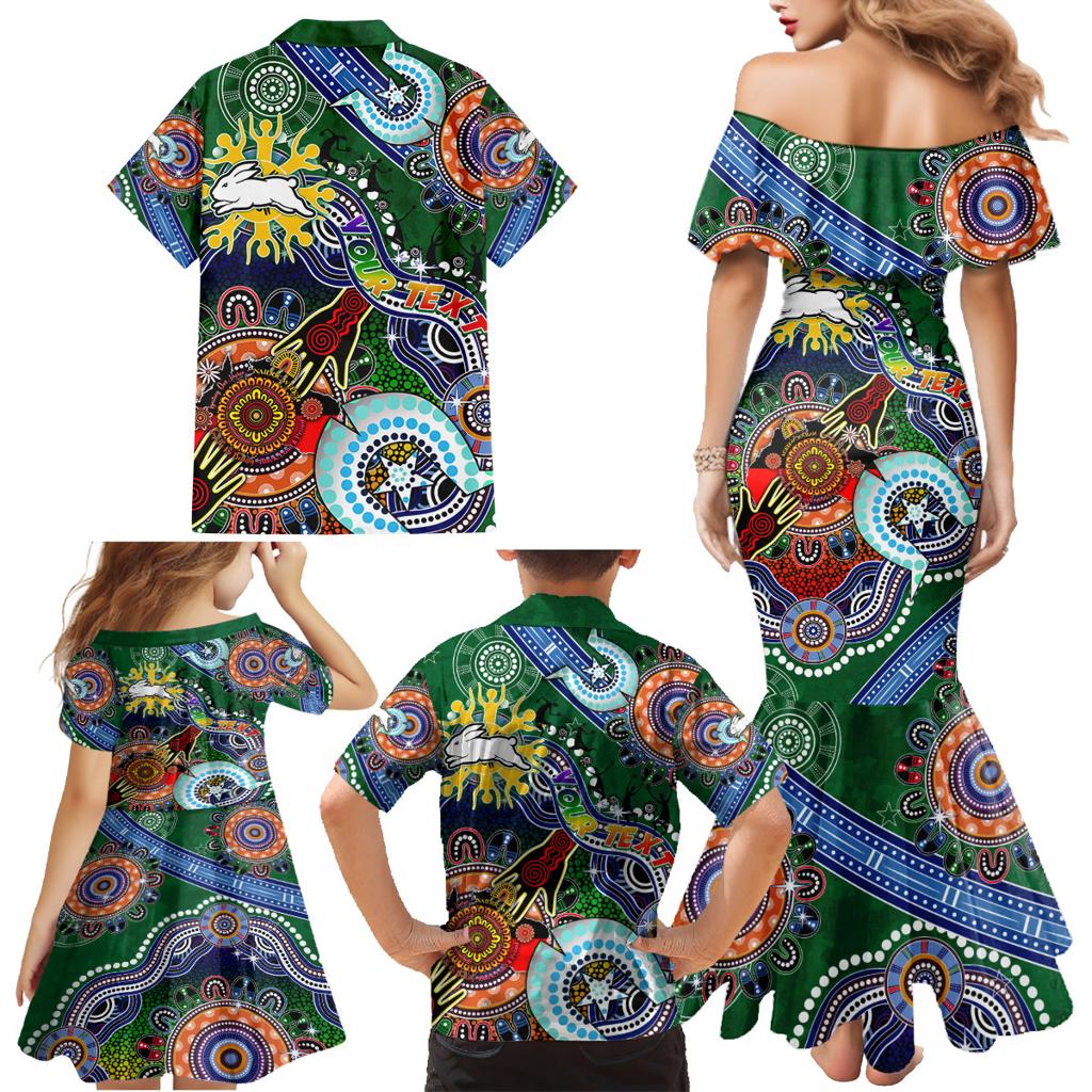 Personalised Rabbitohs NAIDOC Week 2024 Family Matching Mermaid Dress and Hawaiian Shirt Australia Aboriginal Dot Painting