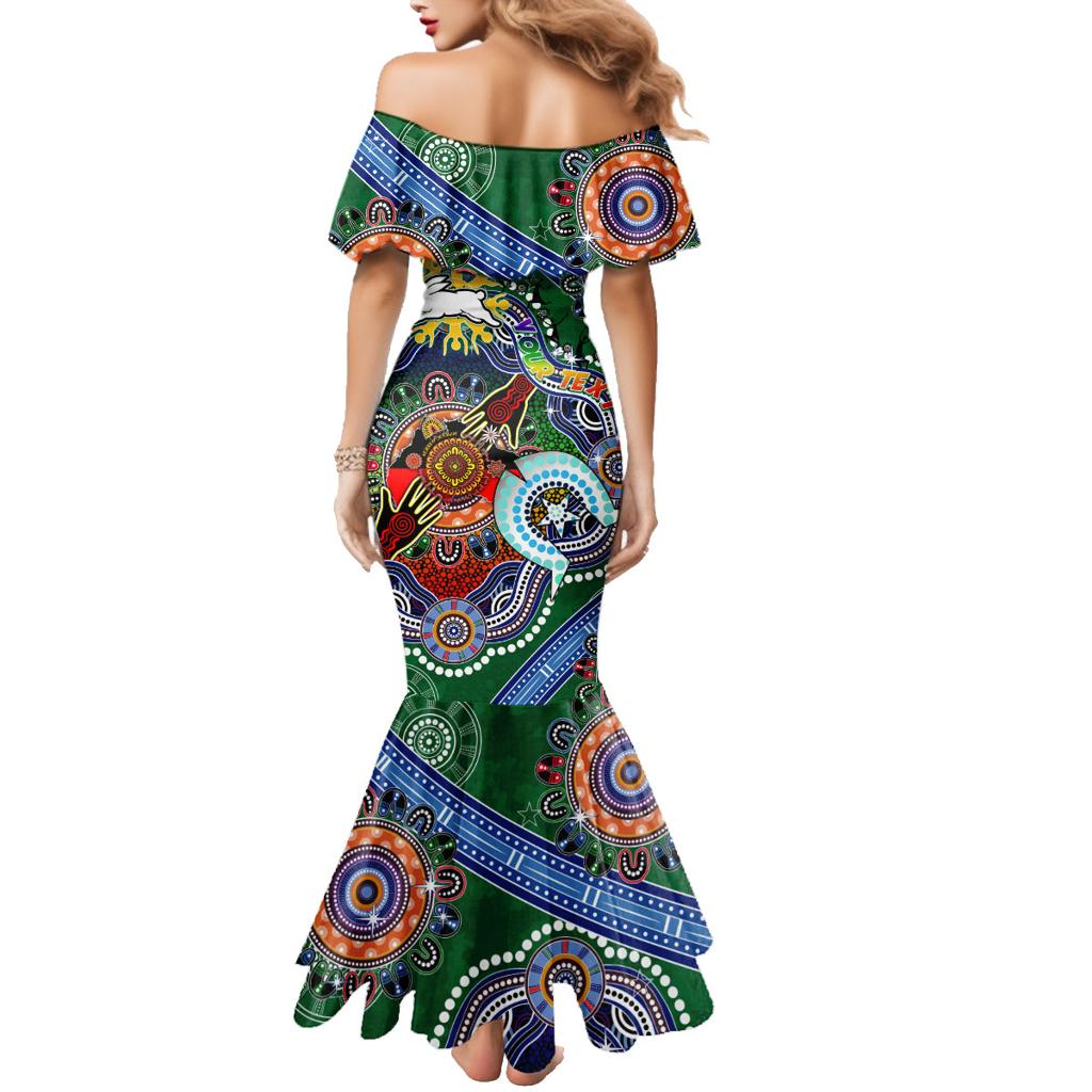 Personalised Rabbitohs NAIDOC Week 2024 Family Matching Mermaid Dress and Hawaiian Shirt Australia Aboriginal Dot Painting
