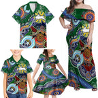 Personalised Rabbitohs NAIDOC Week 2024 Family Matching Off Shoulder Maxi Dress and Hawaiian Shirt Australia Aboriginal Dot Painting