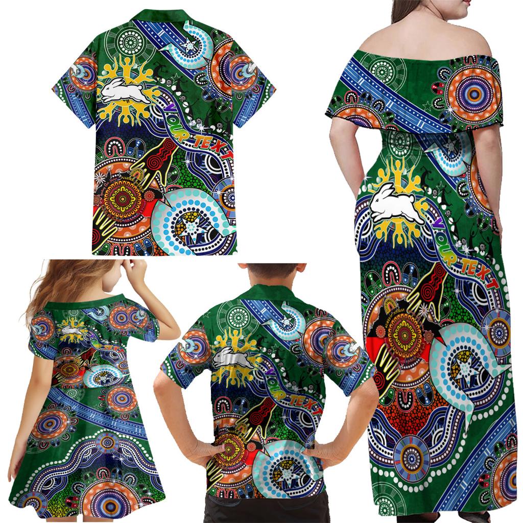Personalised Rabbitohs NAIDOC Week 2024 Family Matching Off Shoulder Maxi Dress and Hawaiian Shirt Australia Aboriginal Dot Painting