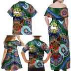 Personalised Rabbitohs NAIDOC Week 2024 Family Matching Off Shoulder Maxi Dress and Hawaiian Shirt Australia Aboriginal Dot Painting