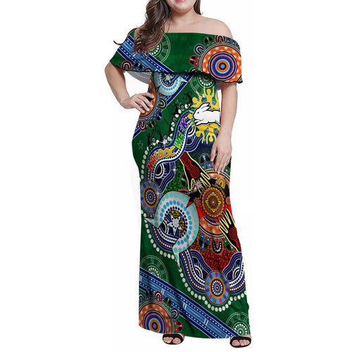 Personalised Rabbitohs NAIDOC Week 2024 Family Matching Off Shoulder Maxi Dress and Hawaiian Shirt Australia Aboriginal Dot Painting