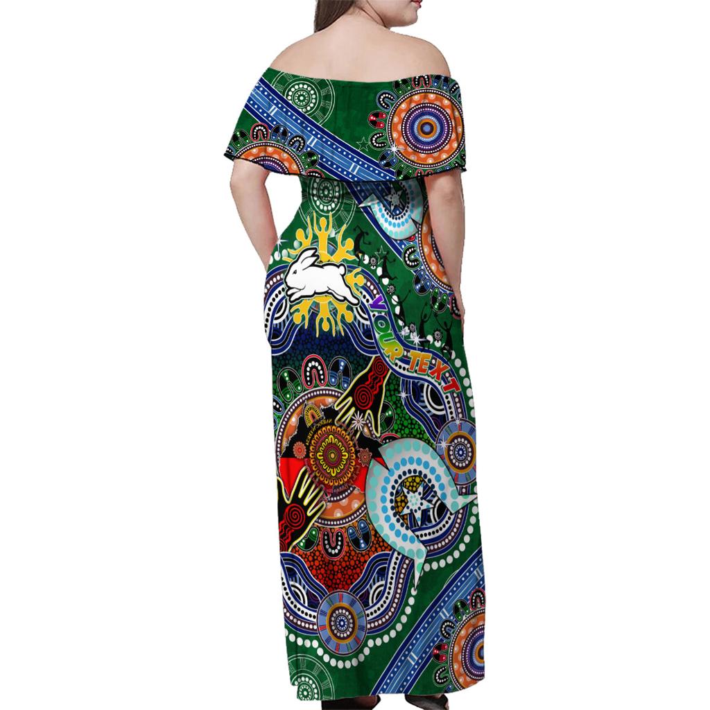 Personalised Rabbitohs NAIDOC Week 2024 Family Matching Off Shoulder Maxi Dress and Hawaiian Shirt Australia Aboriginal Dot Painting