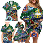 Personalised Rabbitohs NAIDOC Week 2024 Family Matching Off Shoulder Short Dress and Hawaiian Shirt Australia Aboriginal Dot Painting