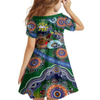 Personalised Rabbitohs NAIDOC Week 2024 Family Matching Off Shoulder Short Dress and Hawaiian Shirt Australia Aboriginal Dot Painting