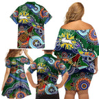Personalised Rabbitohs NAIDOC Week 2024 Family Matching Off Shoulder Short Dress and Hawaiian Shirt Australia Aboriginal Dot Painting