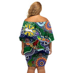 Personalised Rabbitohs NAIDOC Week 2024 Family Matching Off Shoulder Short Dress and Hawaiian Shirt Australia Aboriginal Dot Painting
