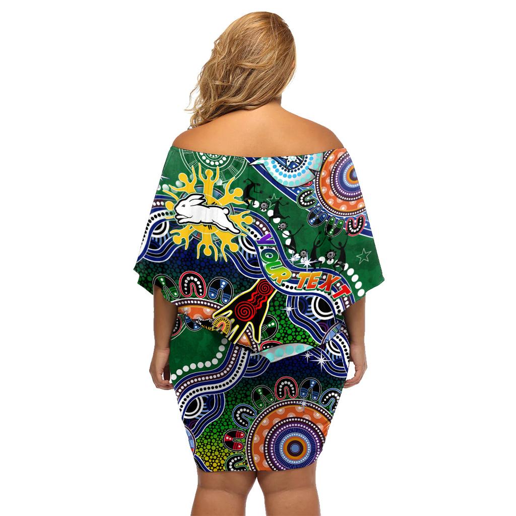 Personalised Rabbitohs NAIDOC Week 2024 Family Matching Off Shoulder Short Dress and Hawaiian Shirt Australia Aboriginal Dot Painting
