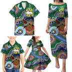 Personalised Rabbitohs NAIDOC Week 2024 Family Matching Puletasi and Hawaiian Shirt Australia Aboriginal Dot Painting