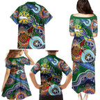 Personalised Rabbitohs NAIDOC Week 2024 Family Matching Puletasi and Hawaiian Shirt Australia Aboriginal Dot Painting
