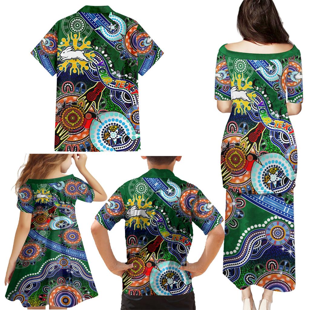 Personalised Rabbitohs NAIDOC Week 2024 Family Matching Puletasi and Hawaiian Shirt Australia Aboriginal Dot Painting