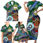 Personalised Rabbitohs NAIDOC Week 2024 Family Matching Short Sleeve Bodycon Dress and Hawaiian Shirt Australia Aboriginal Dot Painting