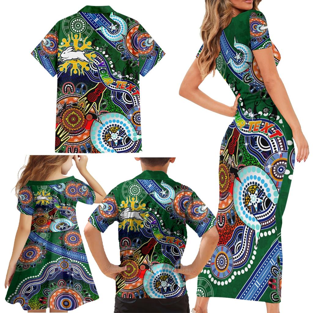 Personalised Rabbitohs NAIDOC Week 2024 Family Matching Short Sleeve Bodycon Dress and Hawaiian Shirt Australia Aboriginal Dot Painting