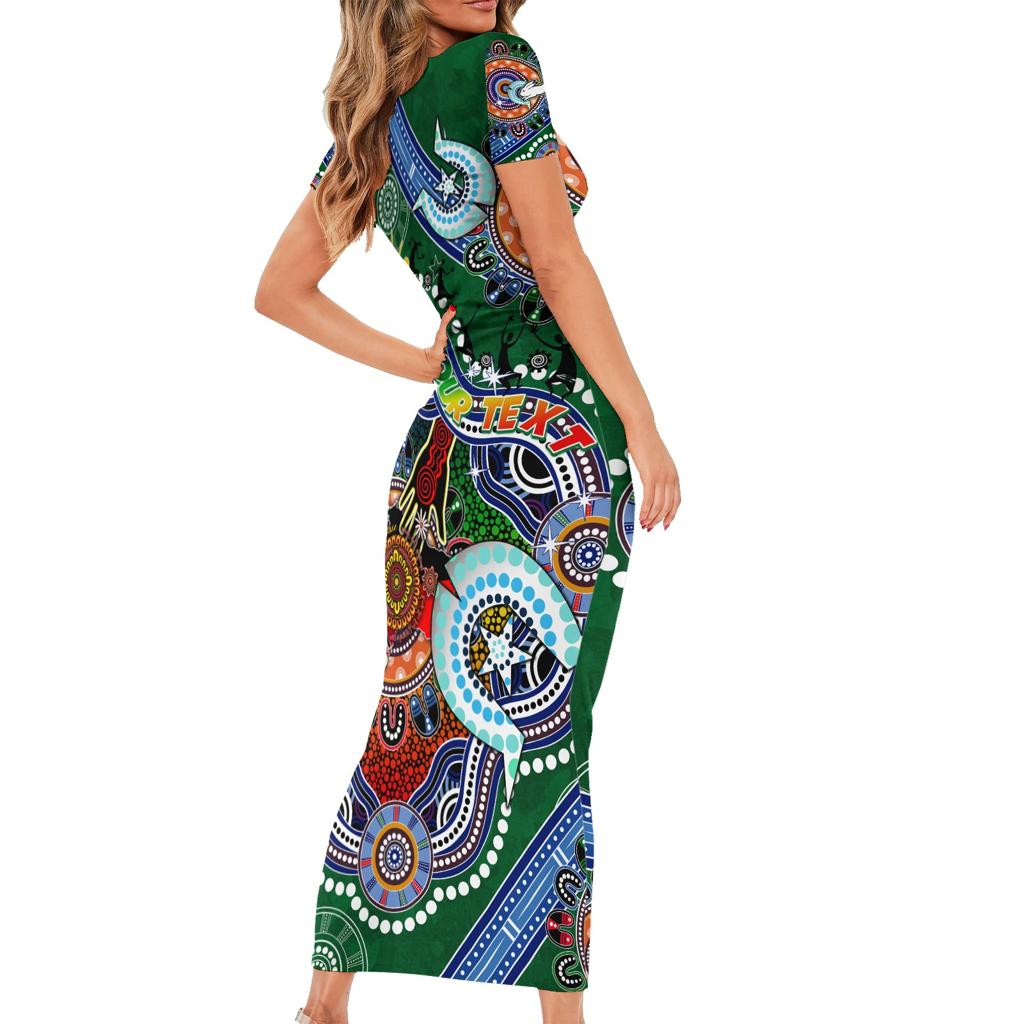 Personalised Rabbitohs NAIDOC Week 2024 Family Matching Short Sleeve Bodycon Dress and Hawaiian Shirt Australia Aboriginal Dot Painting