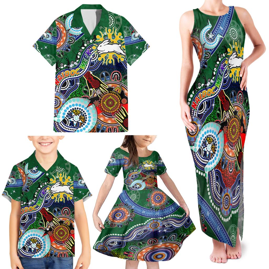 Personalised Rabbitohs NAIDOC Week 2024 Family Matching Tank Maxi Dress and Hawaiian Shirt Australia Aboriginal Dot Painting