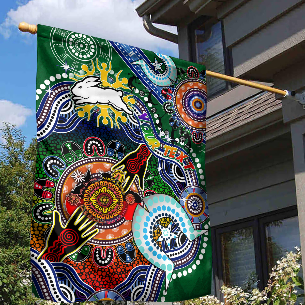 Personalised Rabbitohs NAIDOC Week 2024 Garden Flag Australia Aboriginal Dot Painting
