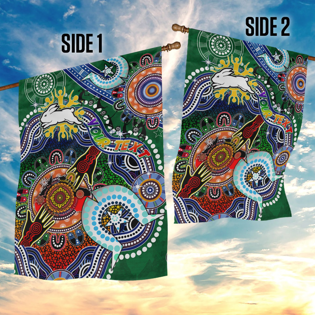 Personalised Rabbitohs NAIDOC Week 2024 Garden Flag Australia Aboriginal Dot Painting