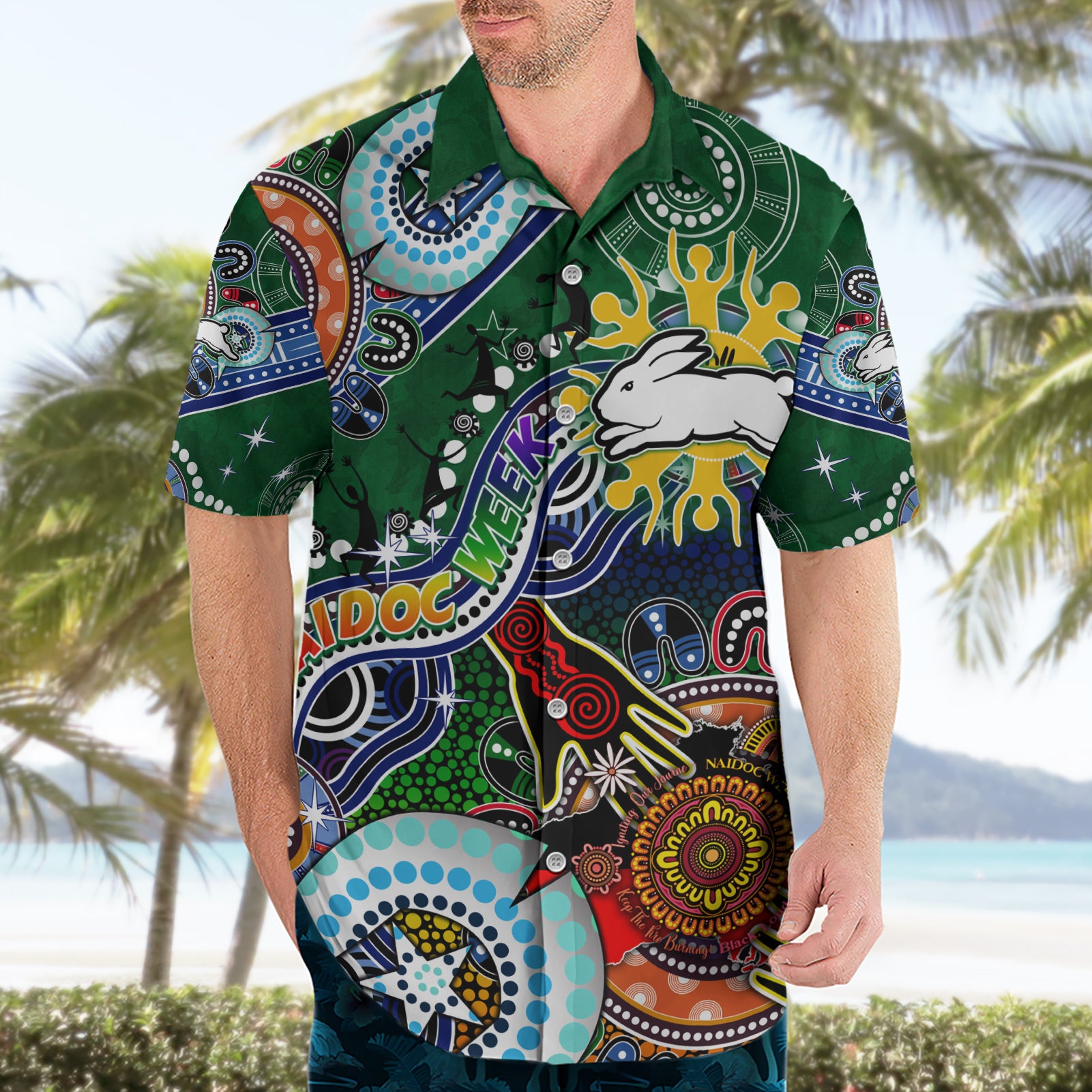 Personalised Rabbitohs NAIDOC Week 2024 Hawaiian Shirt Australia Aboriginal Dot Painting