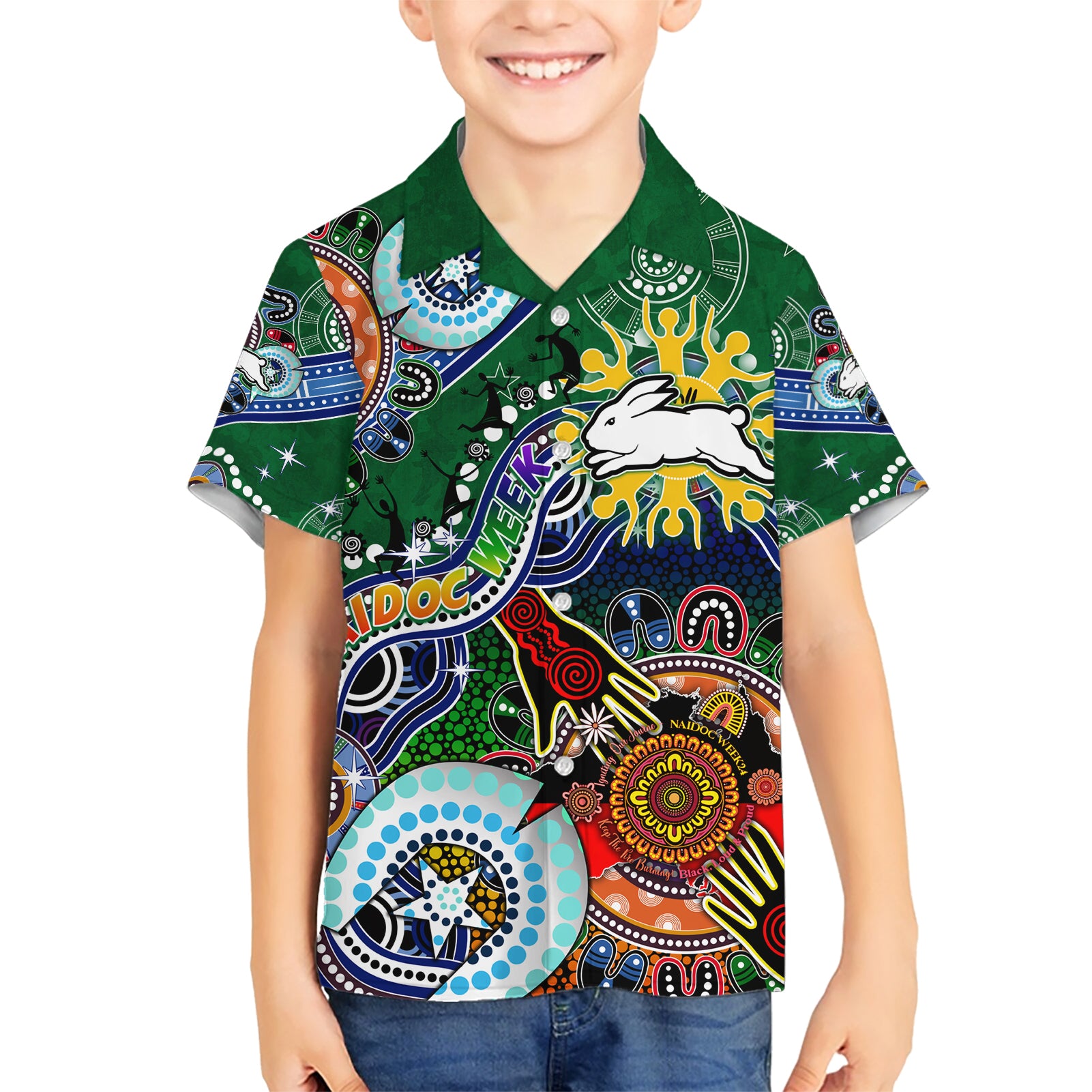 Personalised Rabbitohs NAIDOC Week 2024 Hawaiian Shirt Australia Aboriginal Dot Painting