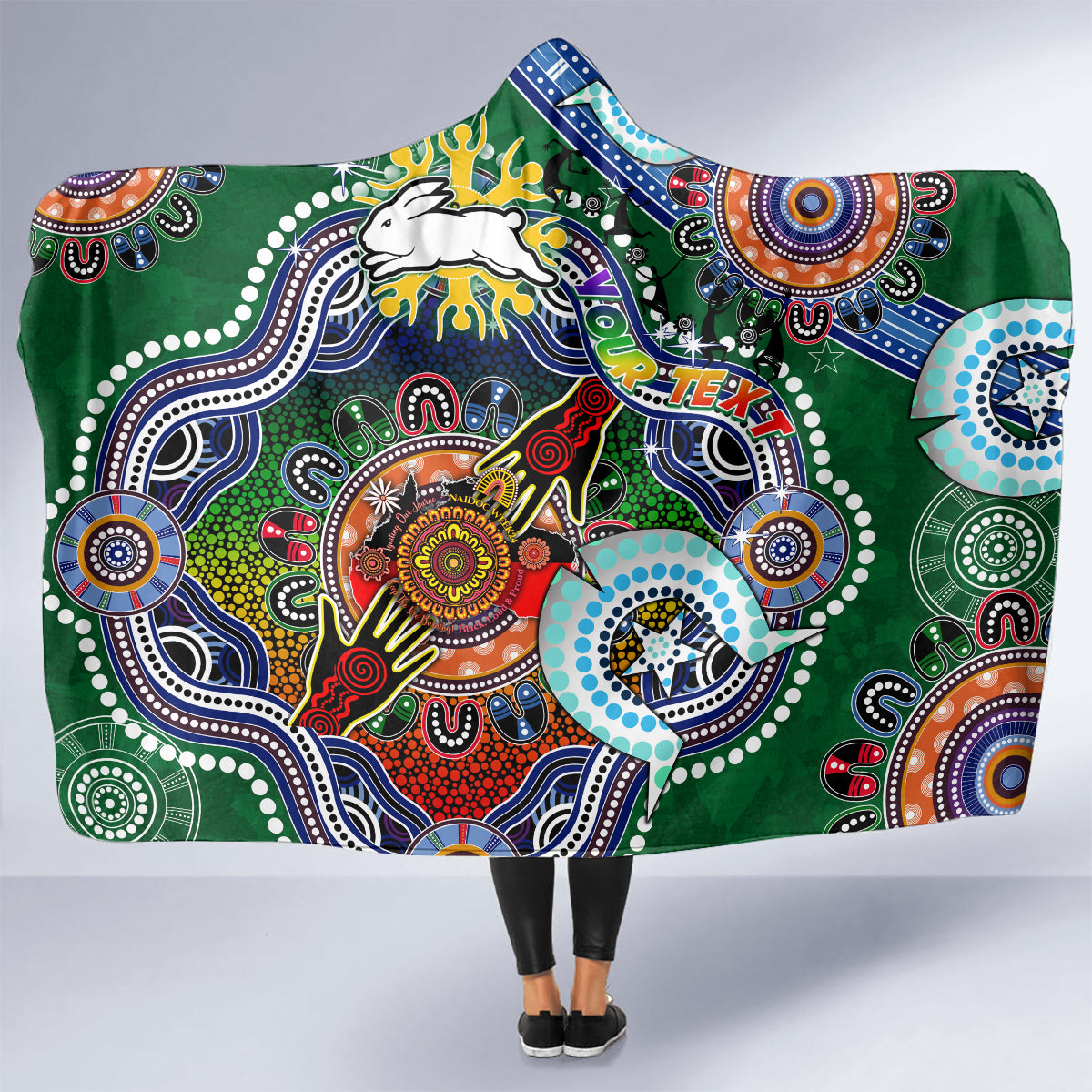 Personalised Rabbitohs NAIDOC Week 2024 Hooded Blanket Australia Aboriginal Dot Painting