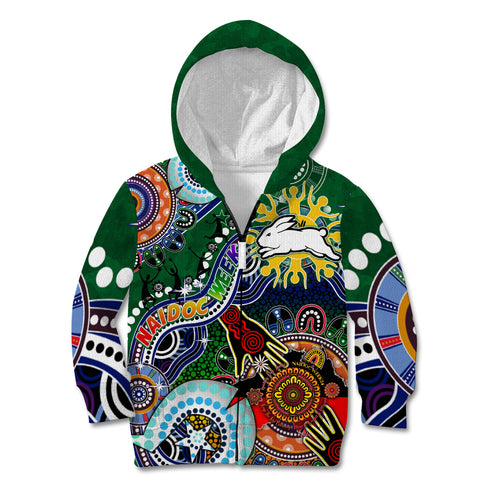 Personalised Rabbitohs NAIDOC Week 2024 Kid Hoodie Australia Aboriginal Dot Painting