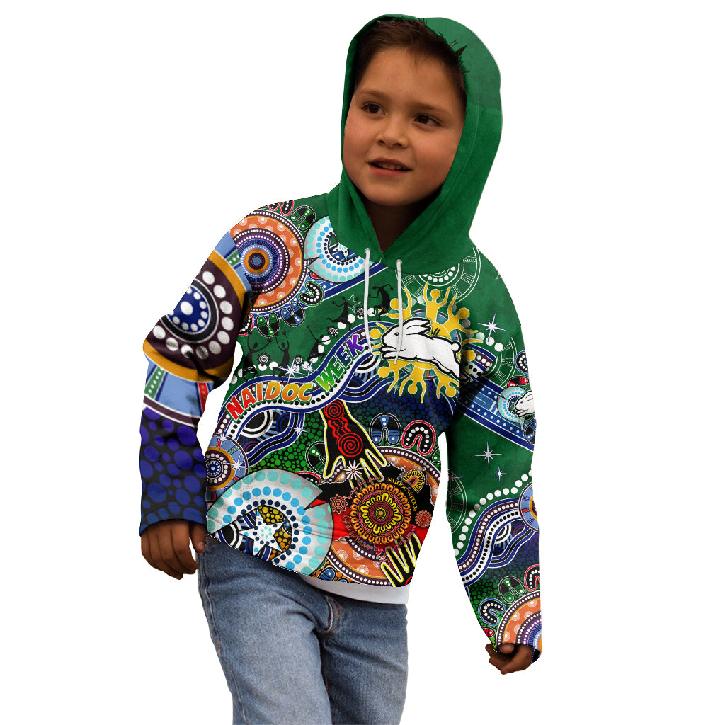 Personalised Rabbitohs NAIDOC Week 2024 Kid Hoodie Australia Aboriginal Dot Painting