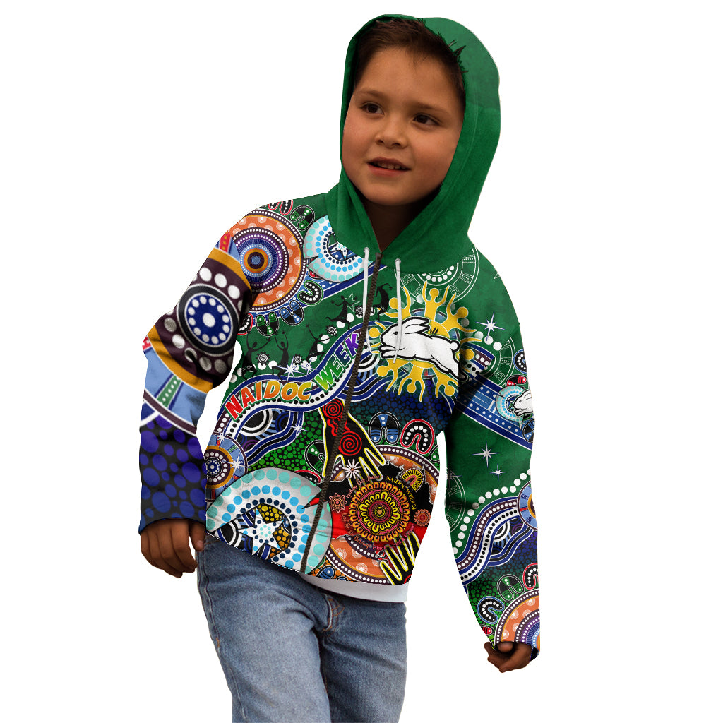 Personalised Rabbitohs NAIDOC Week 2024 Kid Hoodie Australia Aboriginal Dot Painting