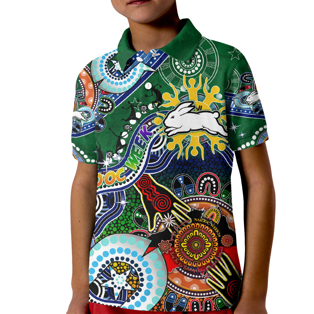 Personalised Rabbitohs NAIDOC Week 2024 Kid Polo Shirt Australia Aboriginal Dot Painting