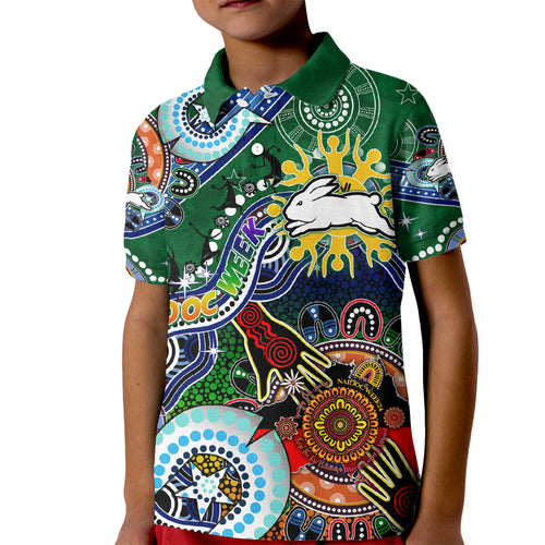 Personalised Rabbitohs NAIDOC Week 2024 Kid Polo Shirt Australia Aboriginal Dot Painting