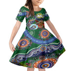 Personalised Rabbitohs NAIDOC Week 2024 Kid Short Sleeve Dress Australia Aboriginal Dot Painting