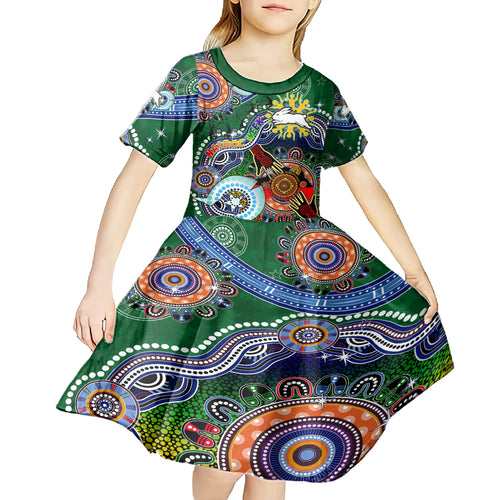 Personalised Rabbitohs NAIDOC Week 2024 Kid Short Sleeve Dress Australia Aboriginal Dot Painting
