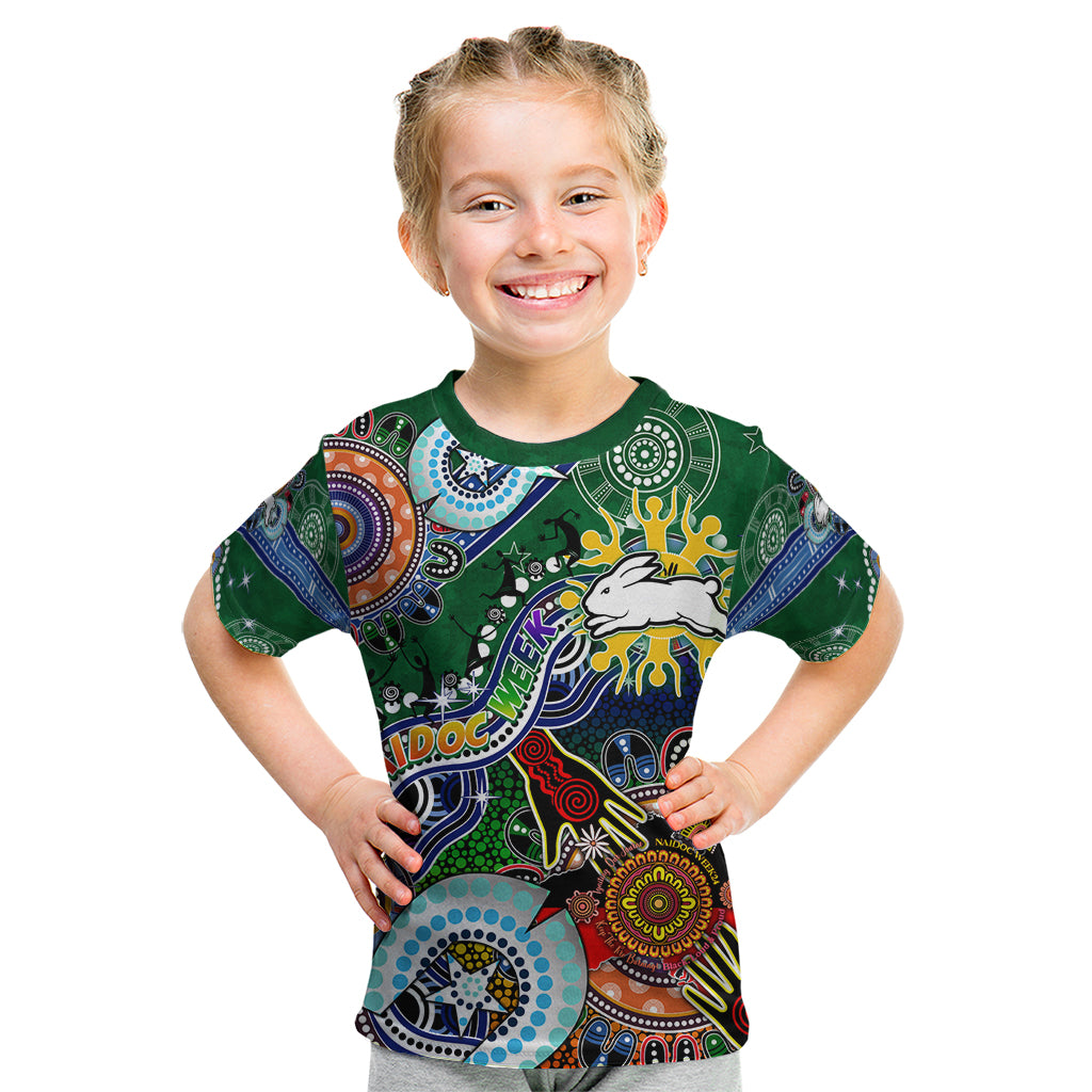 Personalised Rabbitohs NAIDOC Week 2024 Kid T Shirt Australia Aboriginal Dot Painting