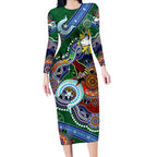 Personalised Rabbitohs NAIDOC Week 2024 Long Sleeve Bodycon Dress Australia Aboriginal Dot Painting