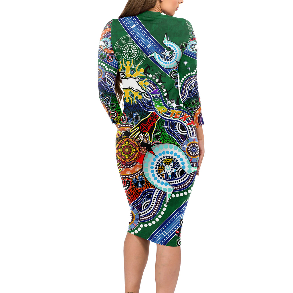 Personalised Rabbitohs NAIDOC Week 2024 Long Sleeve Bodycon Dress Australia Aboriginal Dot Painting