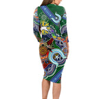 Personalised Rabbitohs NAIDOC Week 2024 Long Sleeve Bodycon Dress Australia Aboriginal Dot Painting