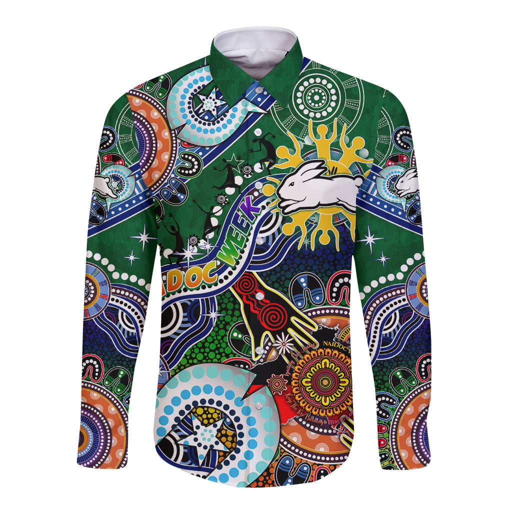Personalised Rabbitohs NAIDOC Week 2024 Long Sleeve Button Shirt Australia Aboriginal Dot Painting