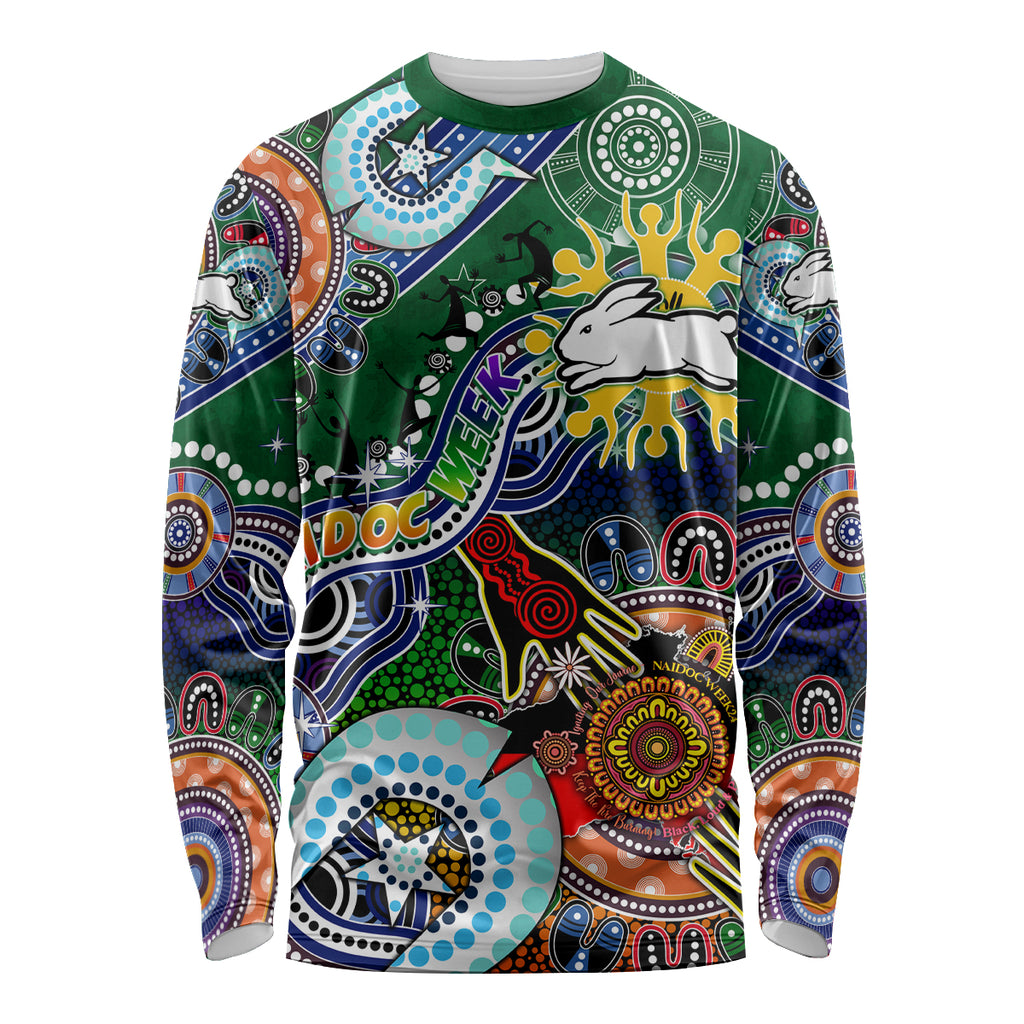 Personalised Rabbitohs NAIDOC Week 2024 Long Sleeve Shirt Australia Aboriginal Dot Painting