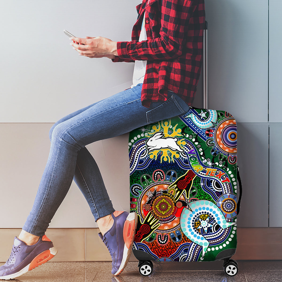 Personalised Rabbitohs NAIDOC Week 2024 Luggage Cover Australia Aboriginal Dot Painting